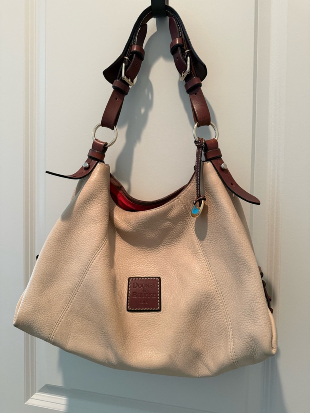 Dooney & Bourke Cream Leather Shoulder Bag with Brown Straps